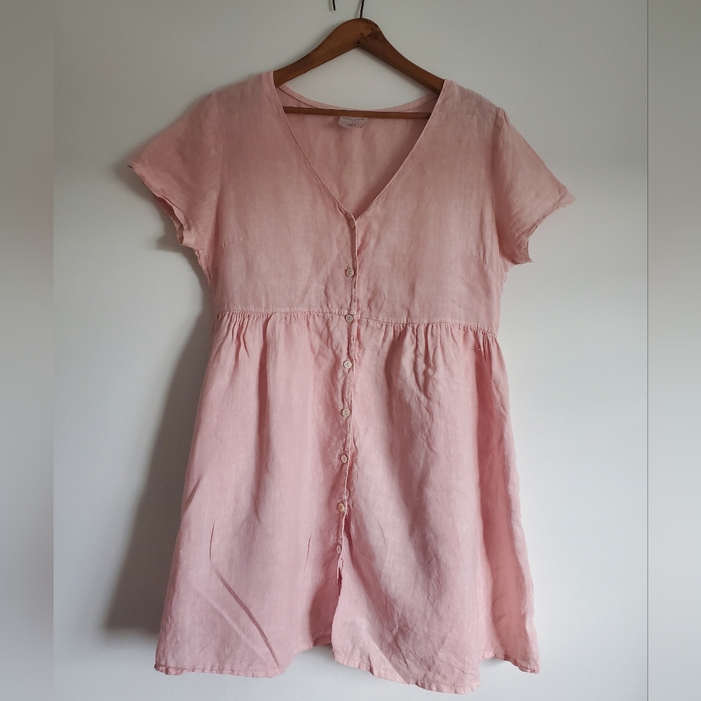 Jillian Harris X Priv Hamptons Babydoll Pink Linen Mini Dress Womens Medium - Picture 1 of 5